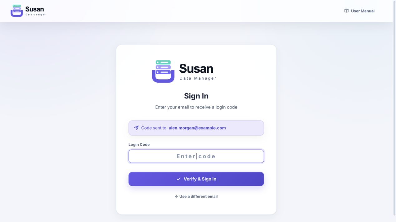 Susan login-code entry